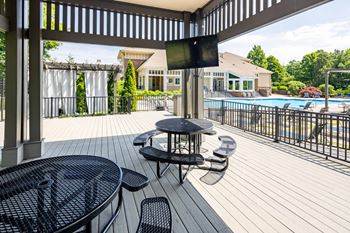 Patio with a table and chairs